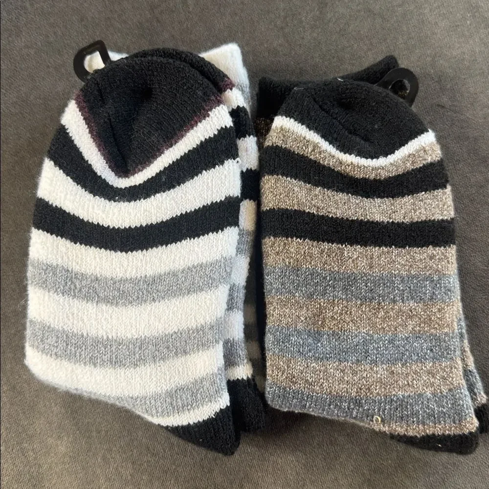 Womens Winter Essentials Terry Lined Striped Socks 1xBrown 1xWhite Size 4-10 NEW